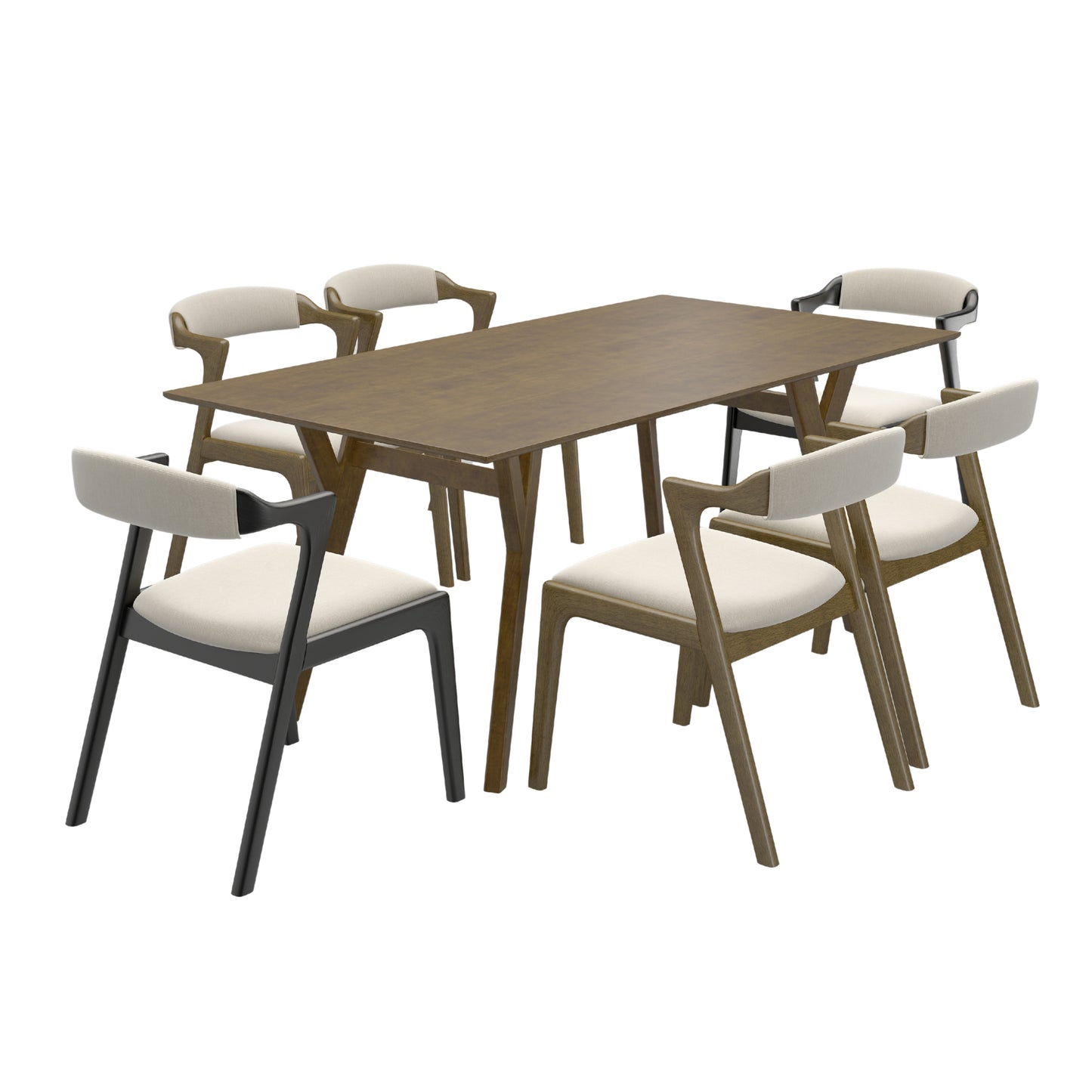 Roundhill Furniture Lavin Modern 5-Piece Dining Set, Dining Table with 2 Walnut and 2 Black Chairs