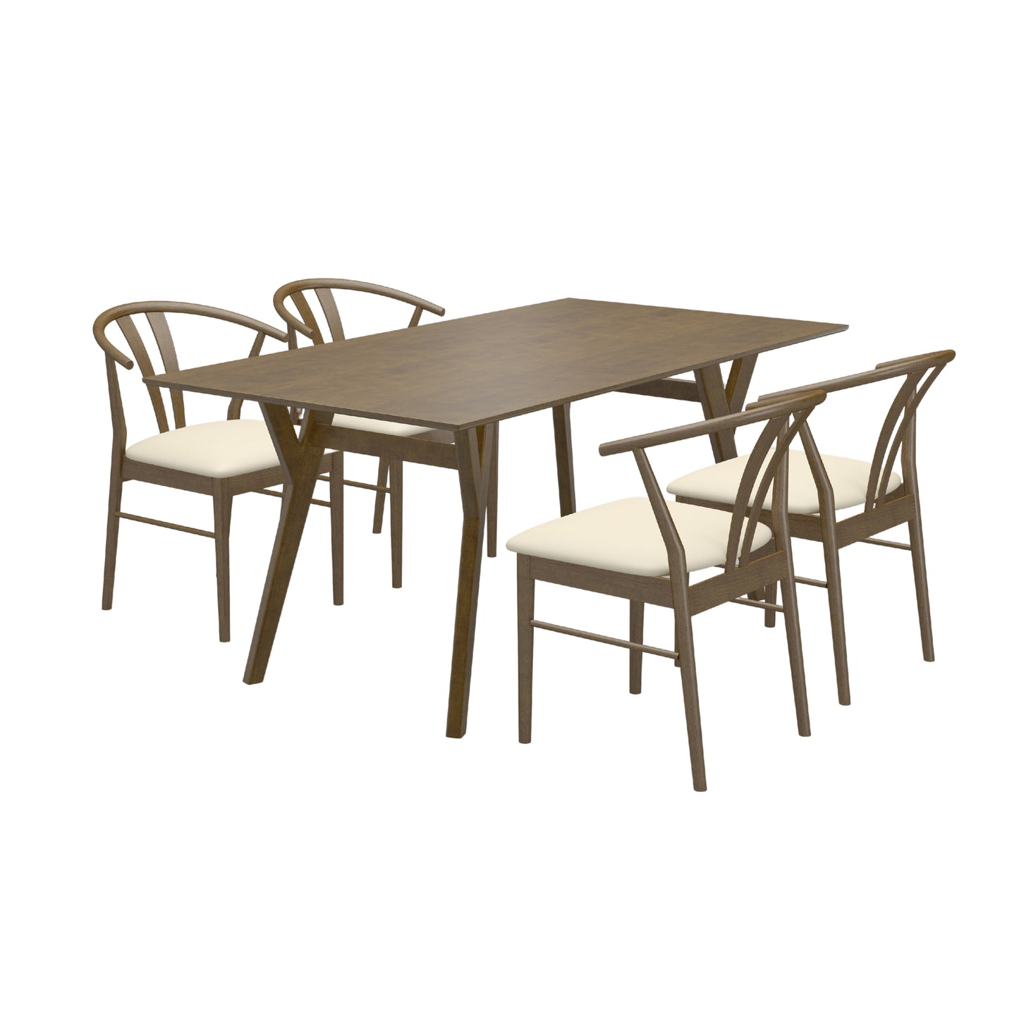 Roundhill Furniture Lavin Modern 5-Piece Dining Set, Walnut Finished Dining Table with 4 Wishbone Chairs