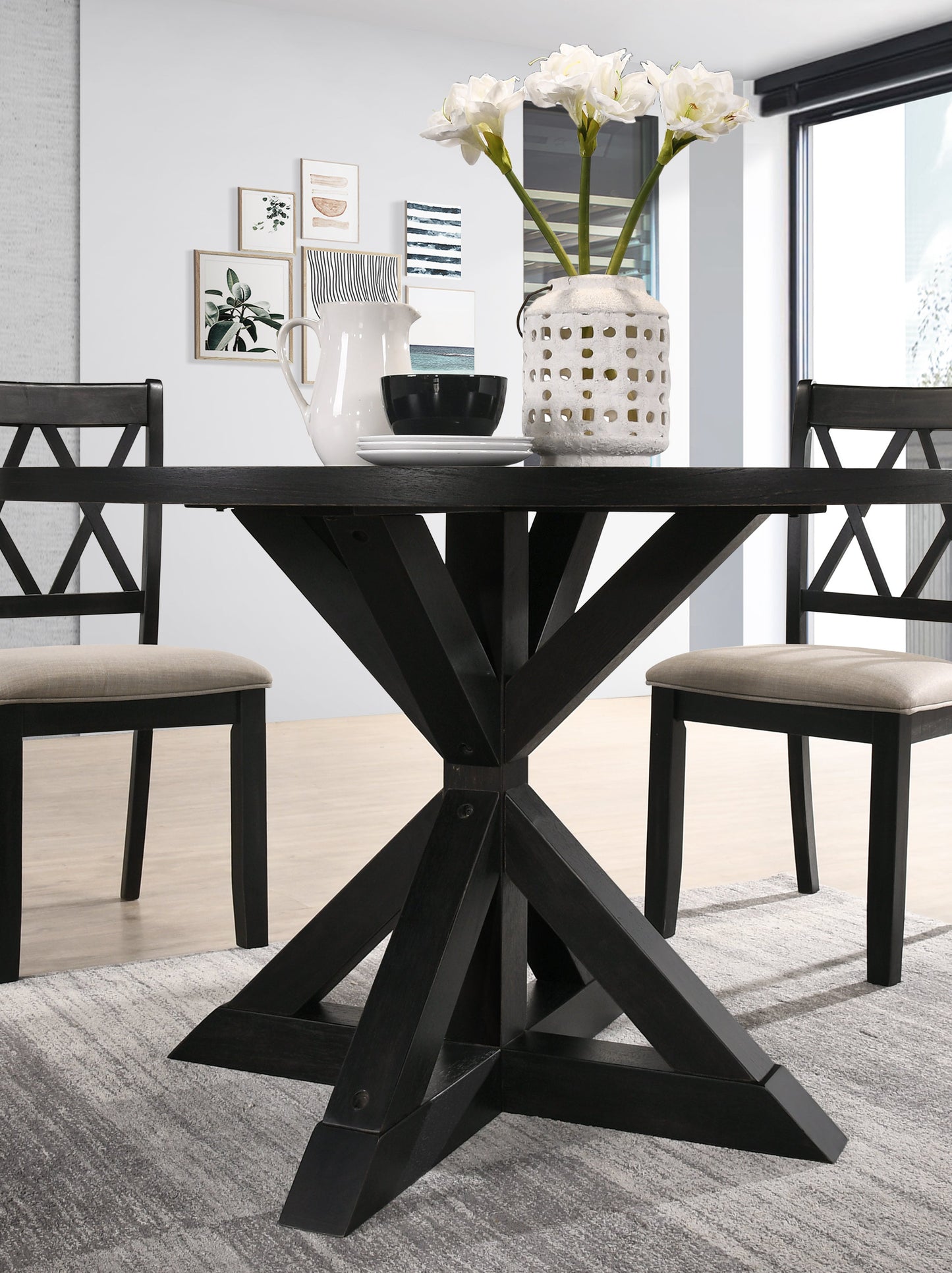 Roundhill Furniture Windvale Cross-Buck Base Dining Table in Black