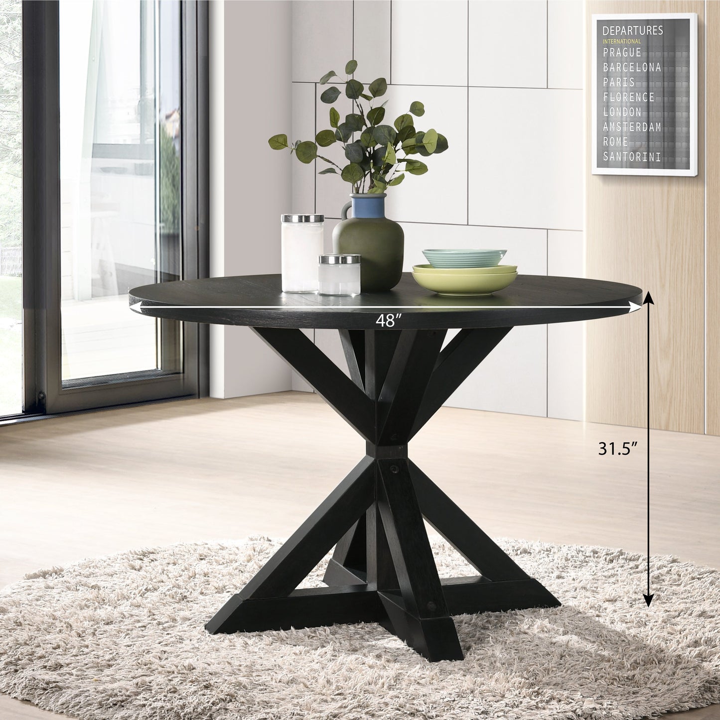 Windvale Cross-Buck Base Dining Table in Black