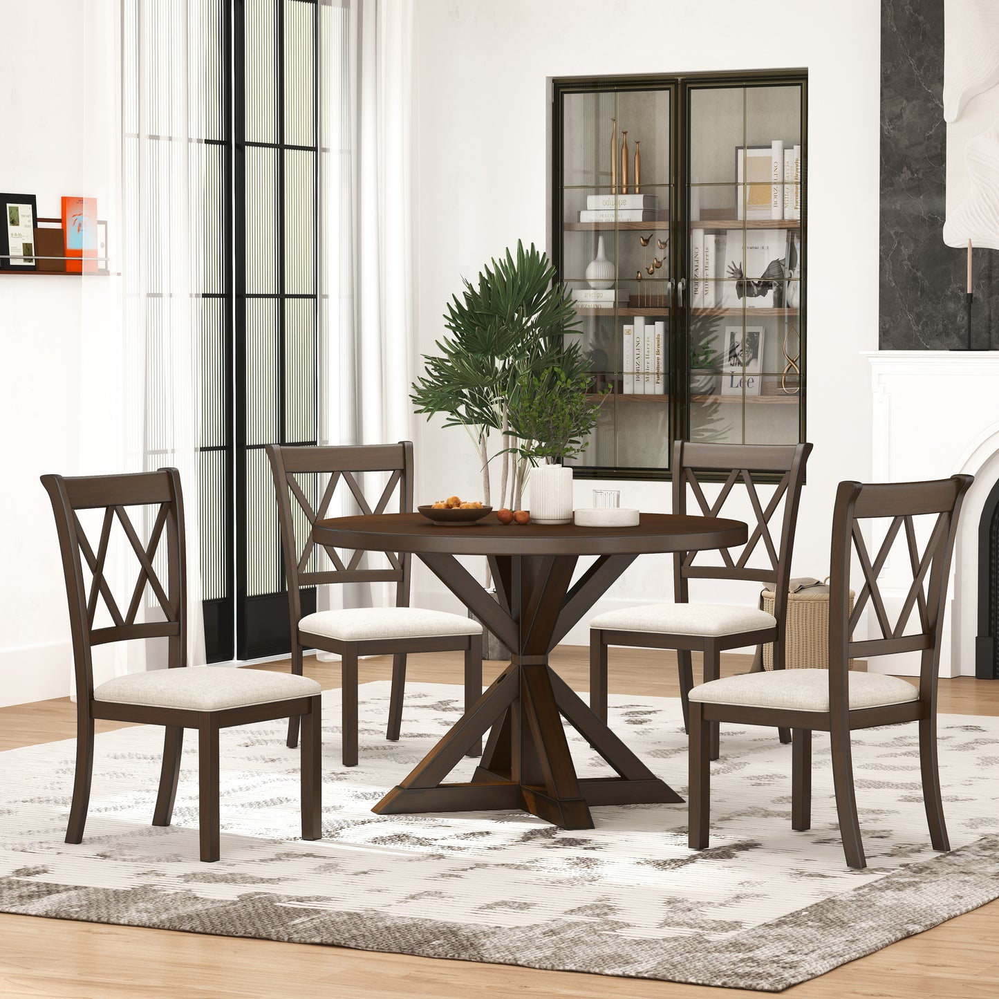 Roundhill Furniture Windvale Cross-Buck Wood 5-Piece Dining Set