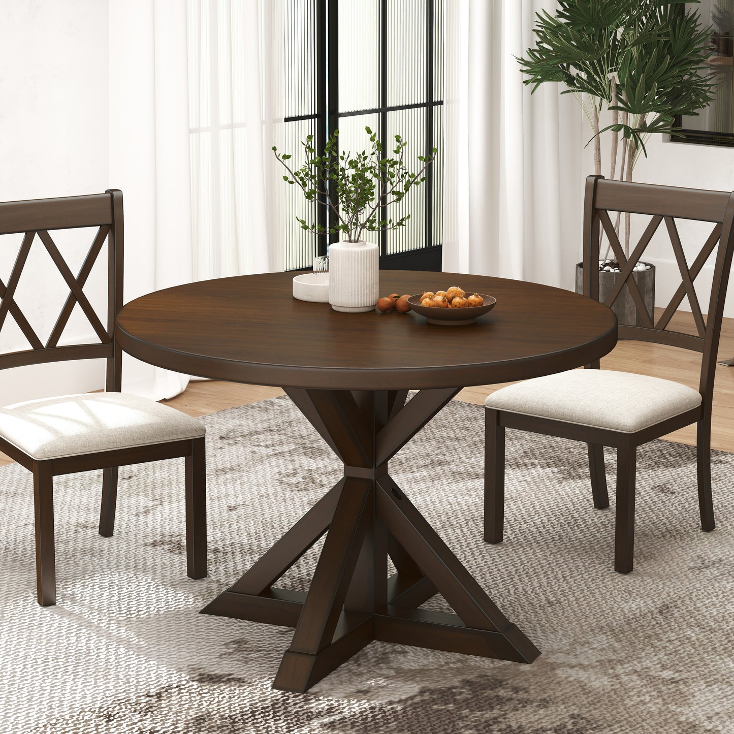 Roundhill Furniture Windvale Cross-Buck Wood 5-Piece Dining Set