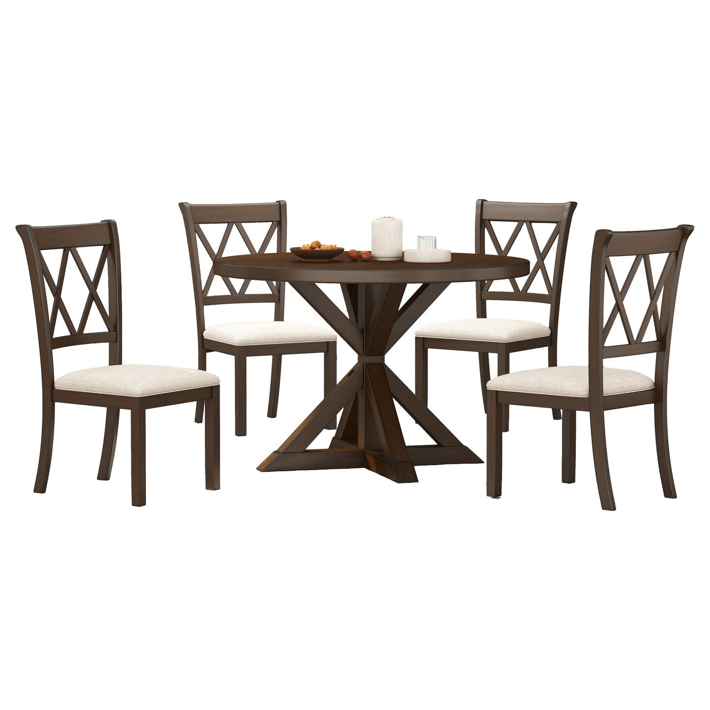 Roundhill Furniture Windvale Cross-Buck Wood 5-Piece Dining Set