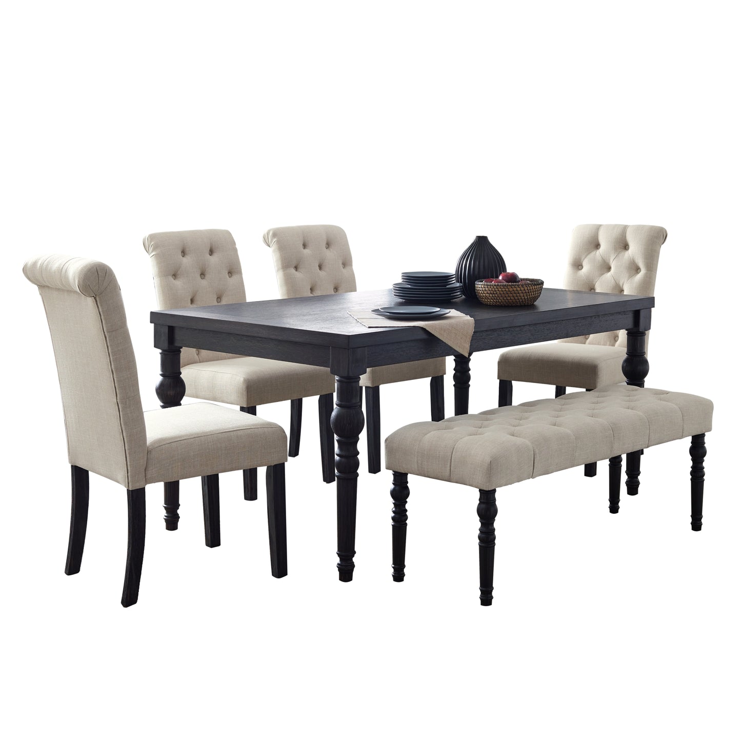 Roundhill Furniture Leviton Urban Style Dining Set: Table and 4 chairs, Beige