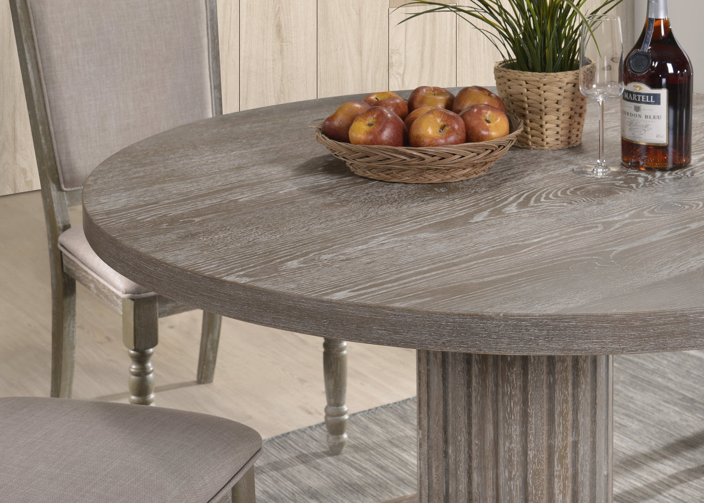 Ferran Wood Pedestal Dining Table in Reclaimed Gray