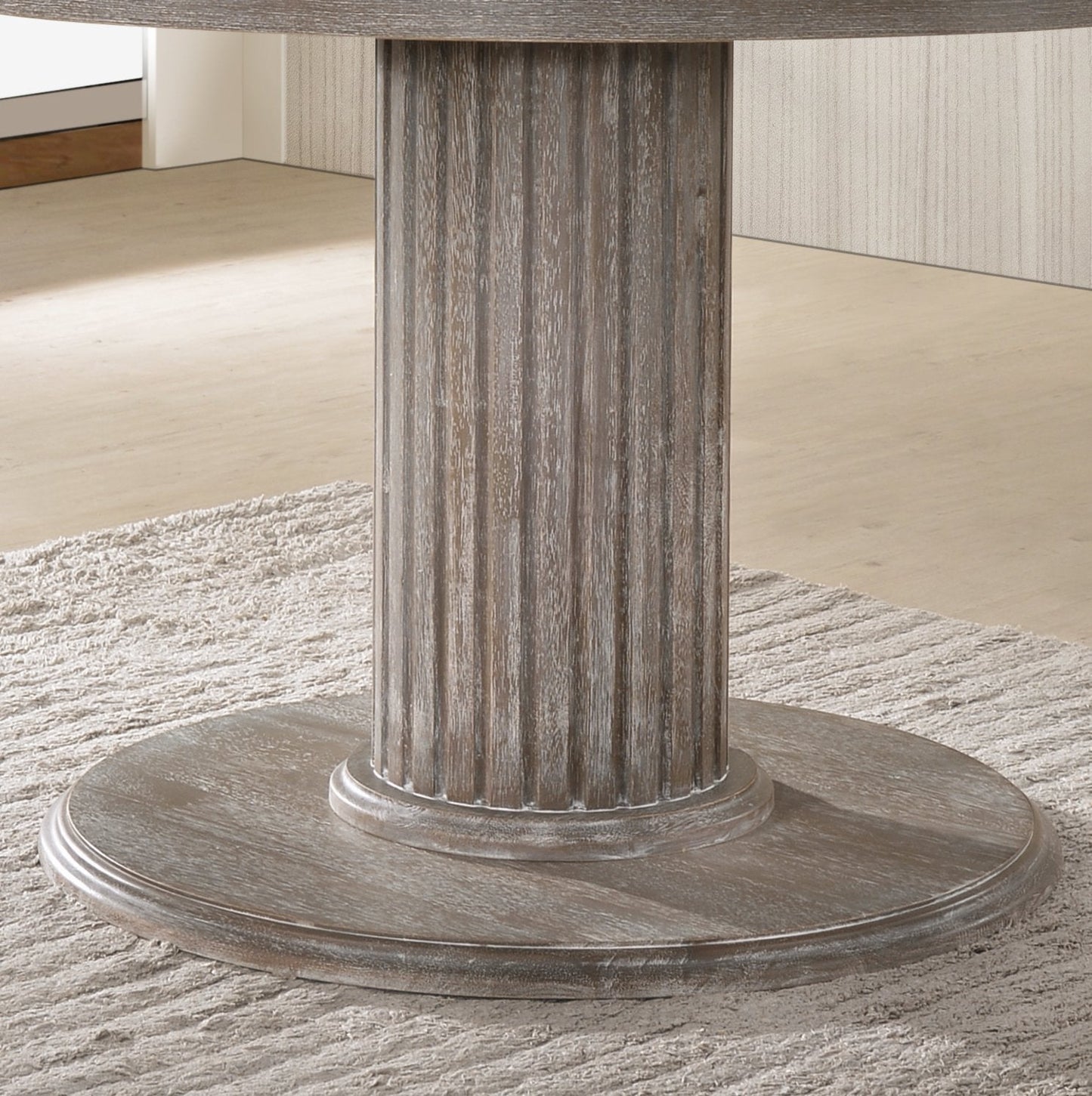 Ferran Wood Pedestal Dining Table in Reclaimed Gray