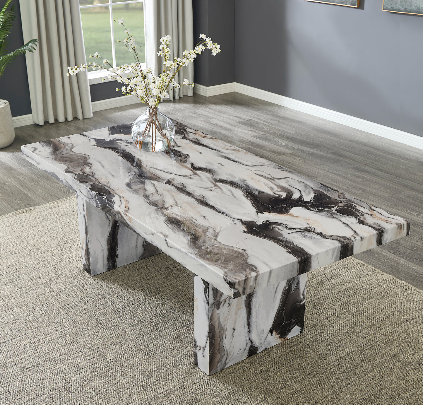 Roundhill Furniture Cavira Modern Faux Marble Dining Table with 4 Chairs