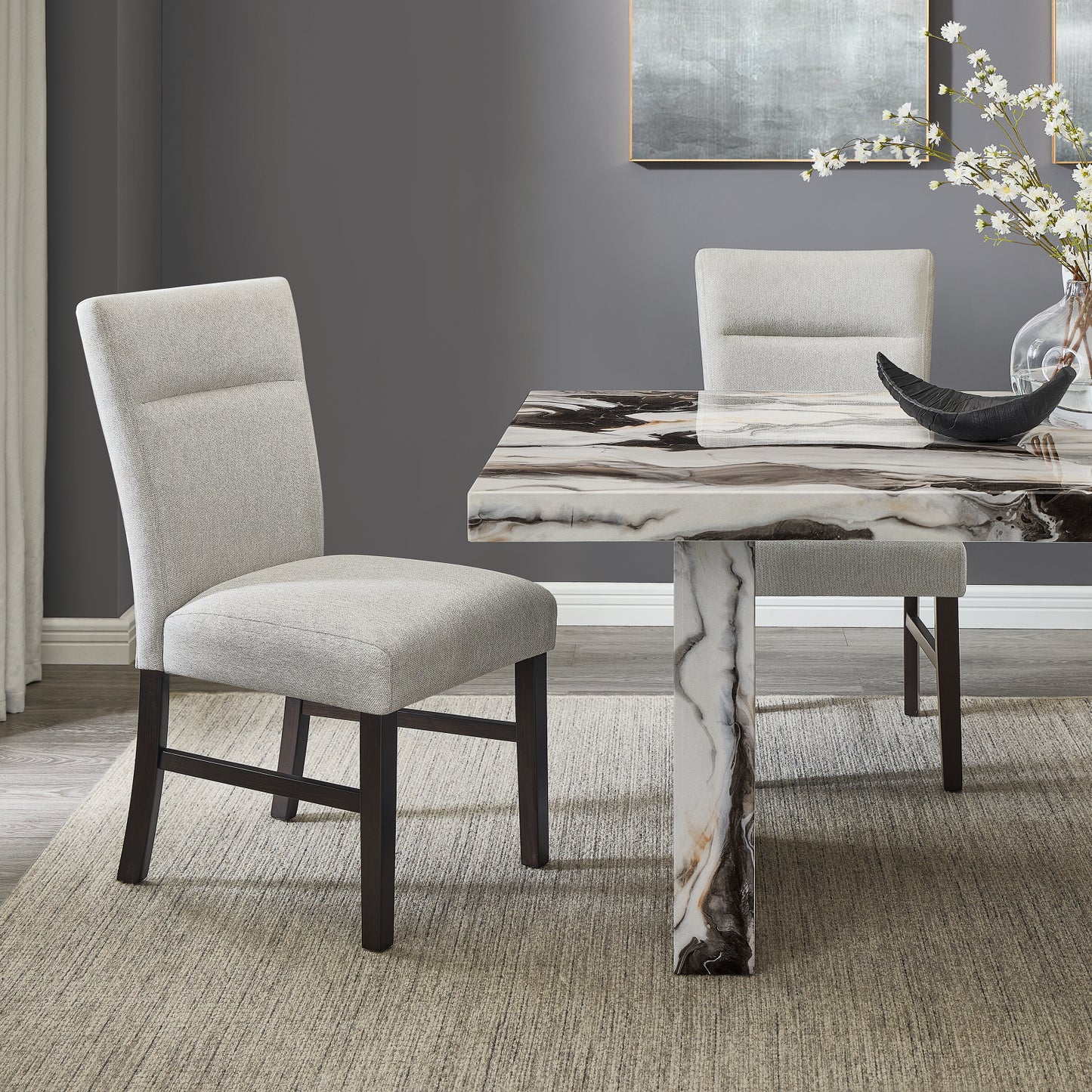 Roundhill Furniture Cavira Modern Faux Marble Dining Table with 4 Chairs