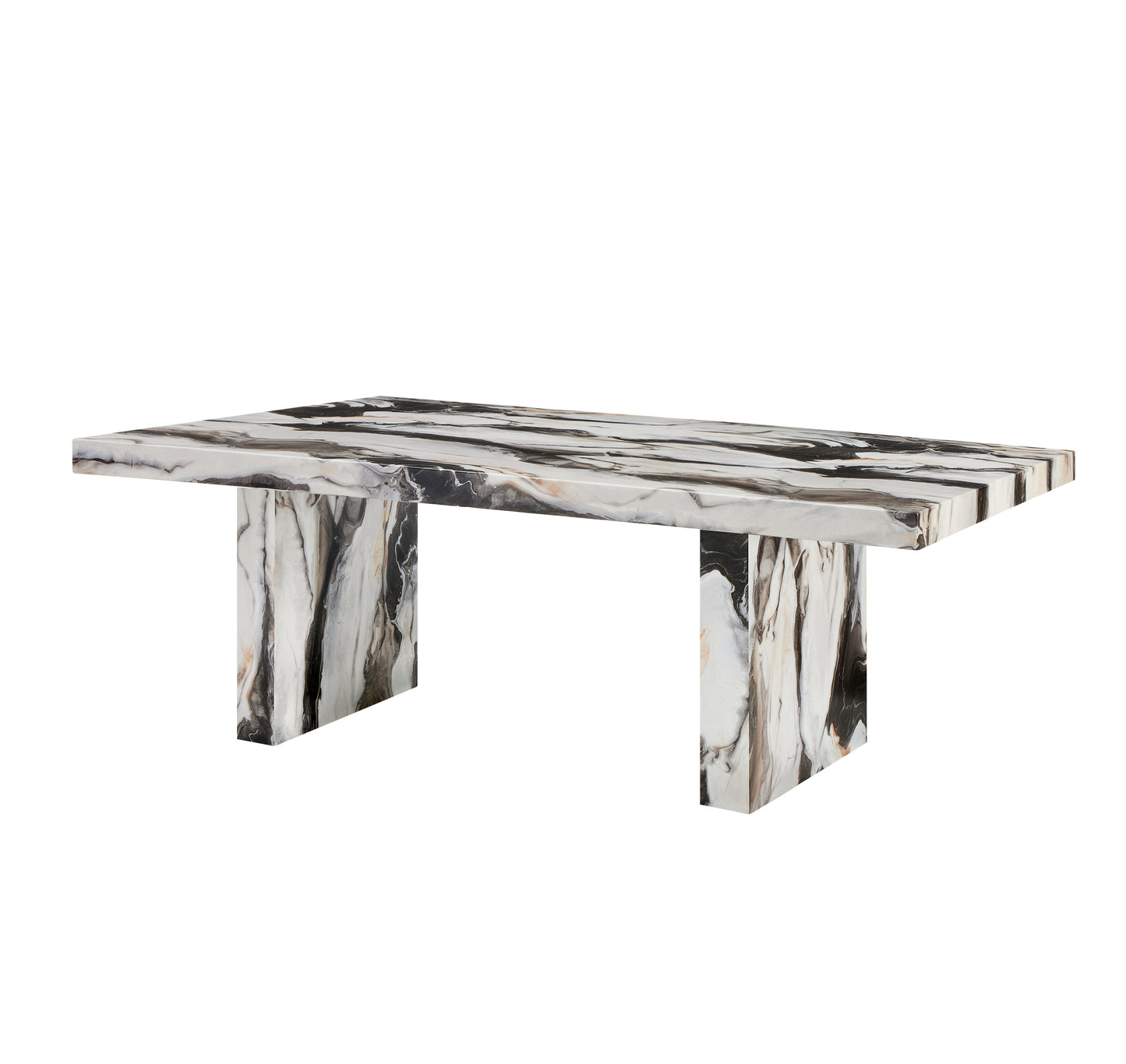 Roundhill Furniture Cavira Modern Faux Marble Dining Table with Double Pedestal Base