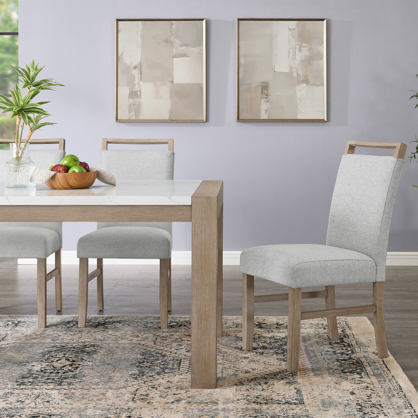 Roundhill Furniture Zelalle 7-Piece Dining Set, Table with 6 Chairs, White Wired-Brushed Finish