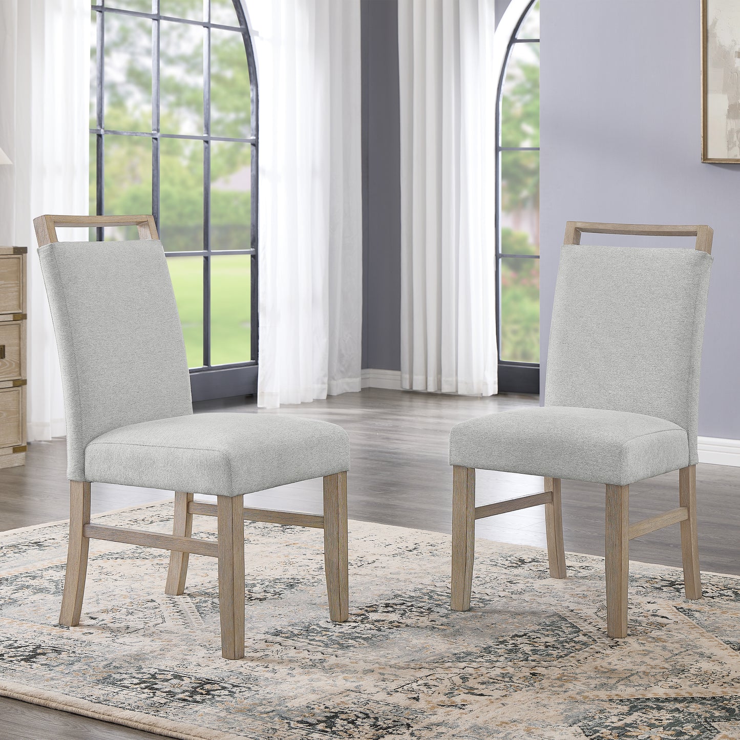 Roundhill Furniture Zelalle 7-Piece Dining Set, Table with 6 Chairs, White Wired-Brushed Finish