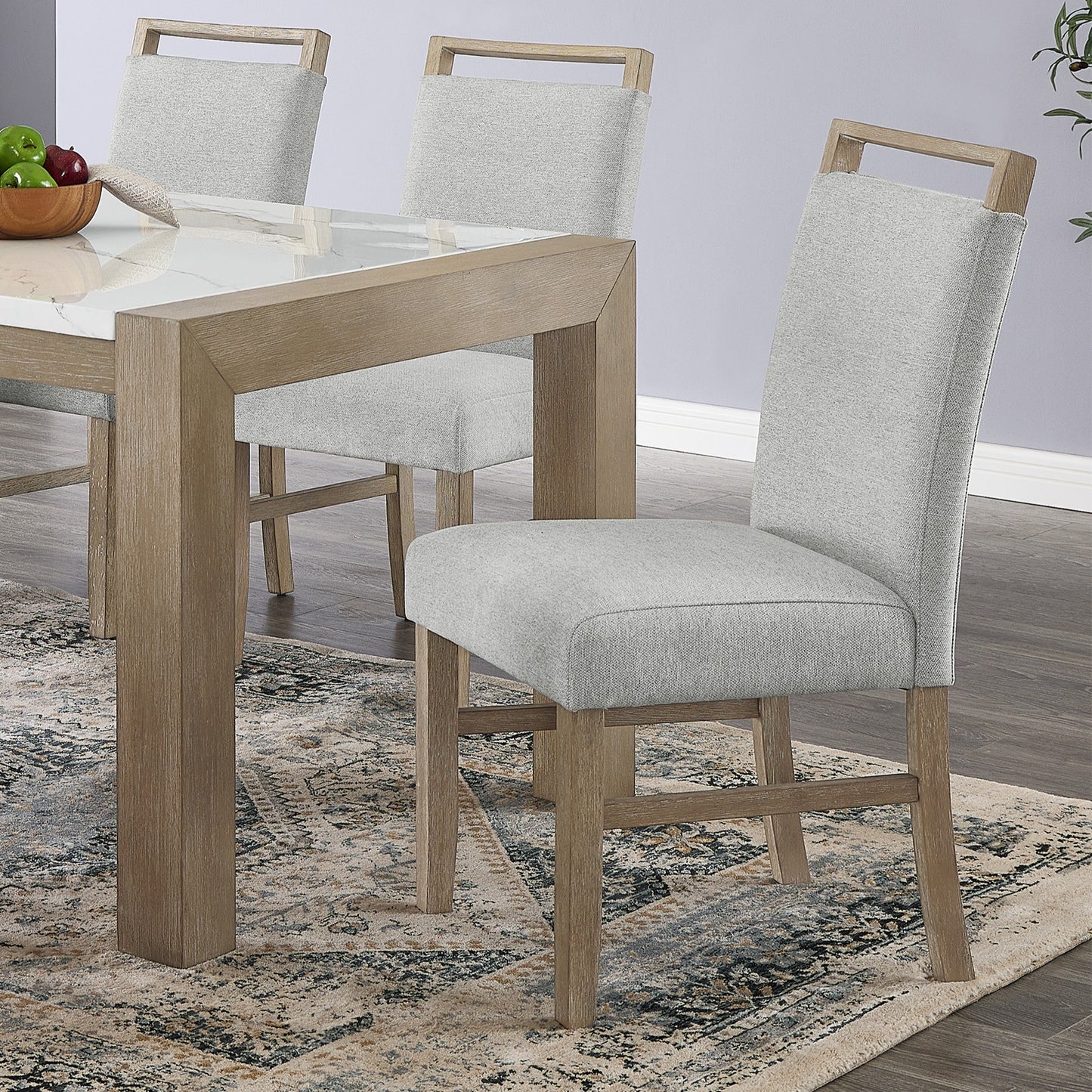 Roundhill Furniture Zelalle 7-Piece Dining Set, Table with 6 Chairs, White Wired-Brushed Finish