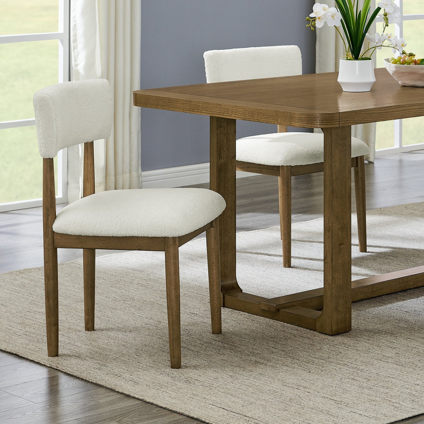 Roundhill Furniture Andus 5-Piece Dining Set, Trestle Dining Table with 4 Stylish Chairs, Light Oak