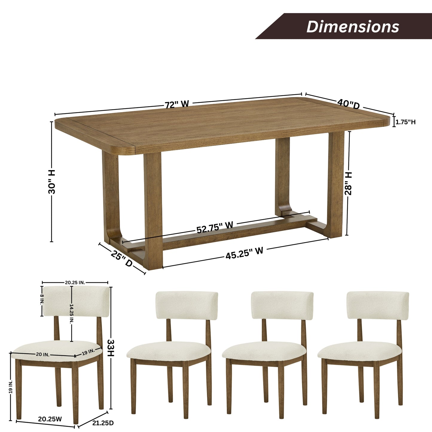 Roundhill Furniture Andus 5-Piece Dining Set, Trestle Dining Table with 4 Stylish Chairs, Light Oak