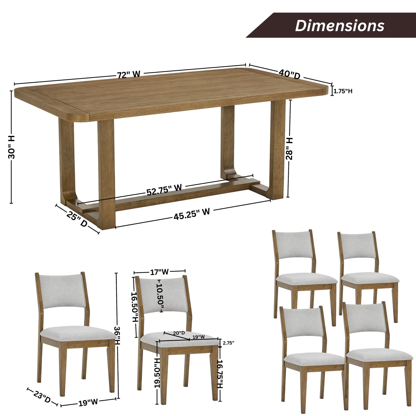 Roundhill Furniture Parker 7-Piece Dining Set, Trestle Dining Table with 6 Stylish Chairs, Light Oak