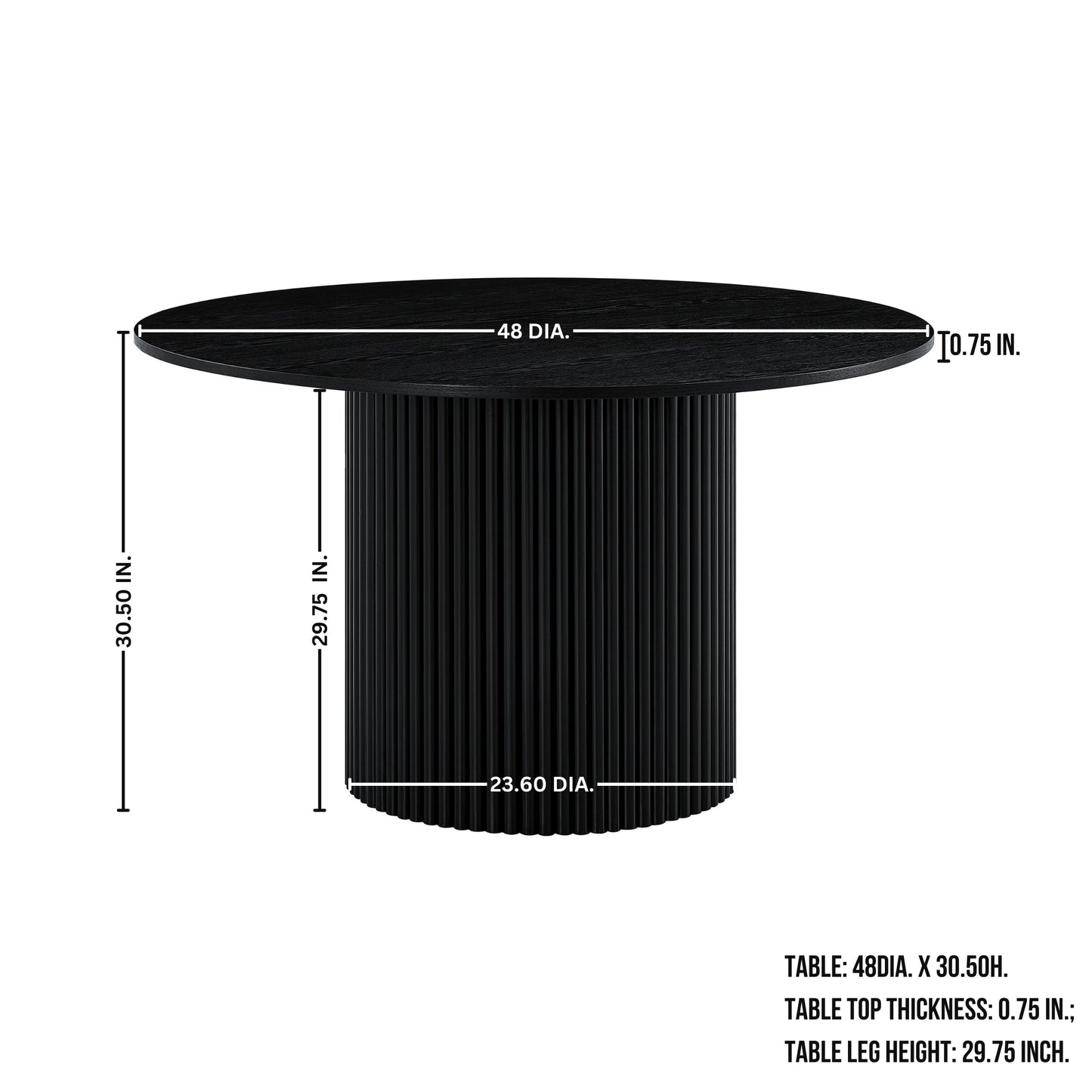 Roundhill Furniture Henriet 48" Pedestal Base Round Dining Table, Black