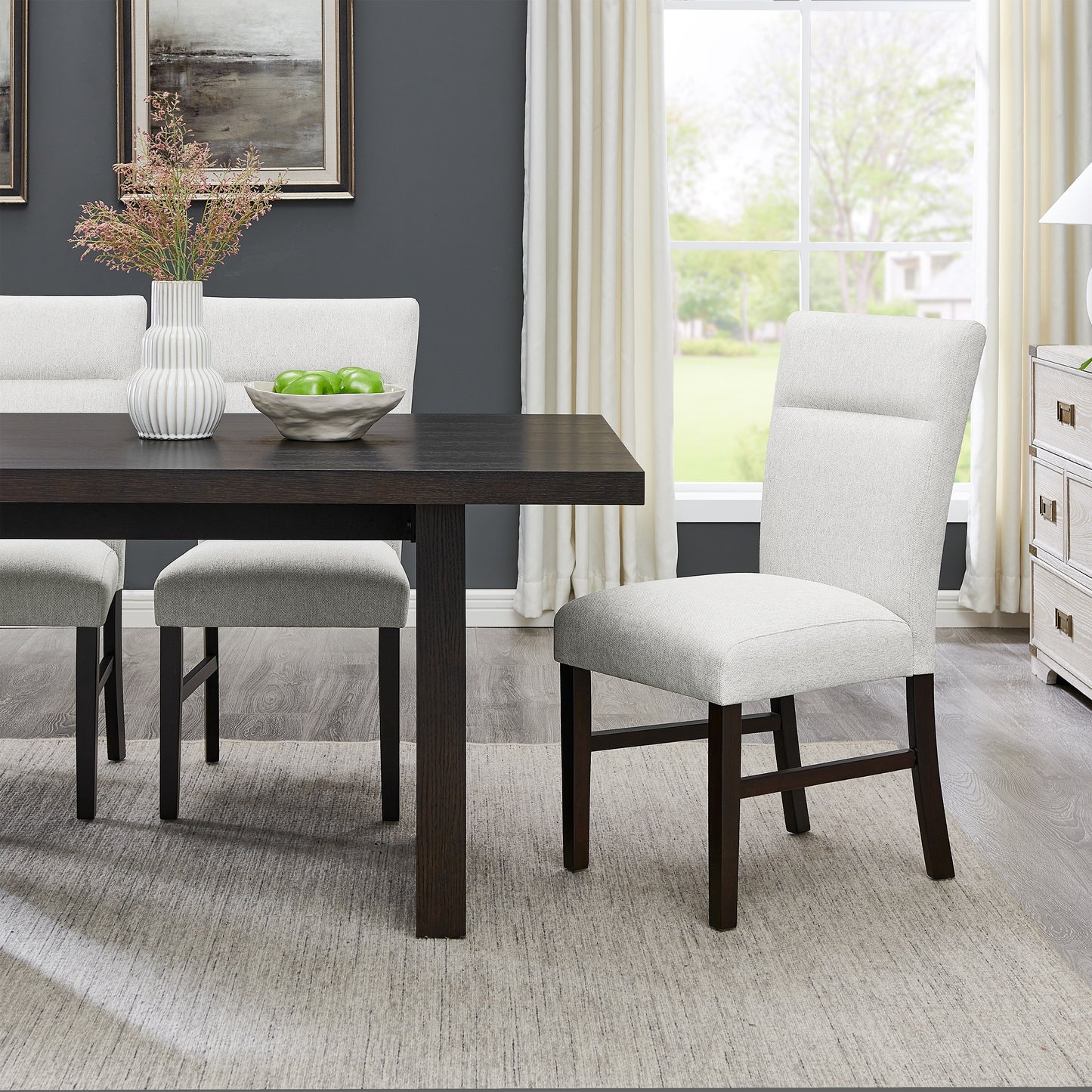 Roundhill Furniture Madison 6-Piece Dining Set, Slat-Fluted Dining Table with 4 Chairs and Bench, Gray
