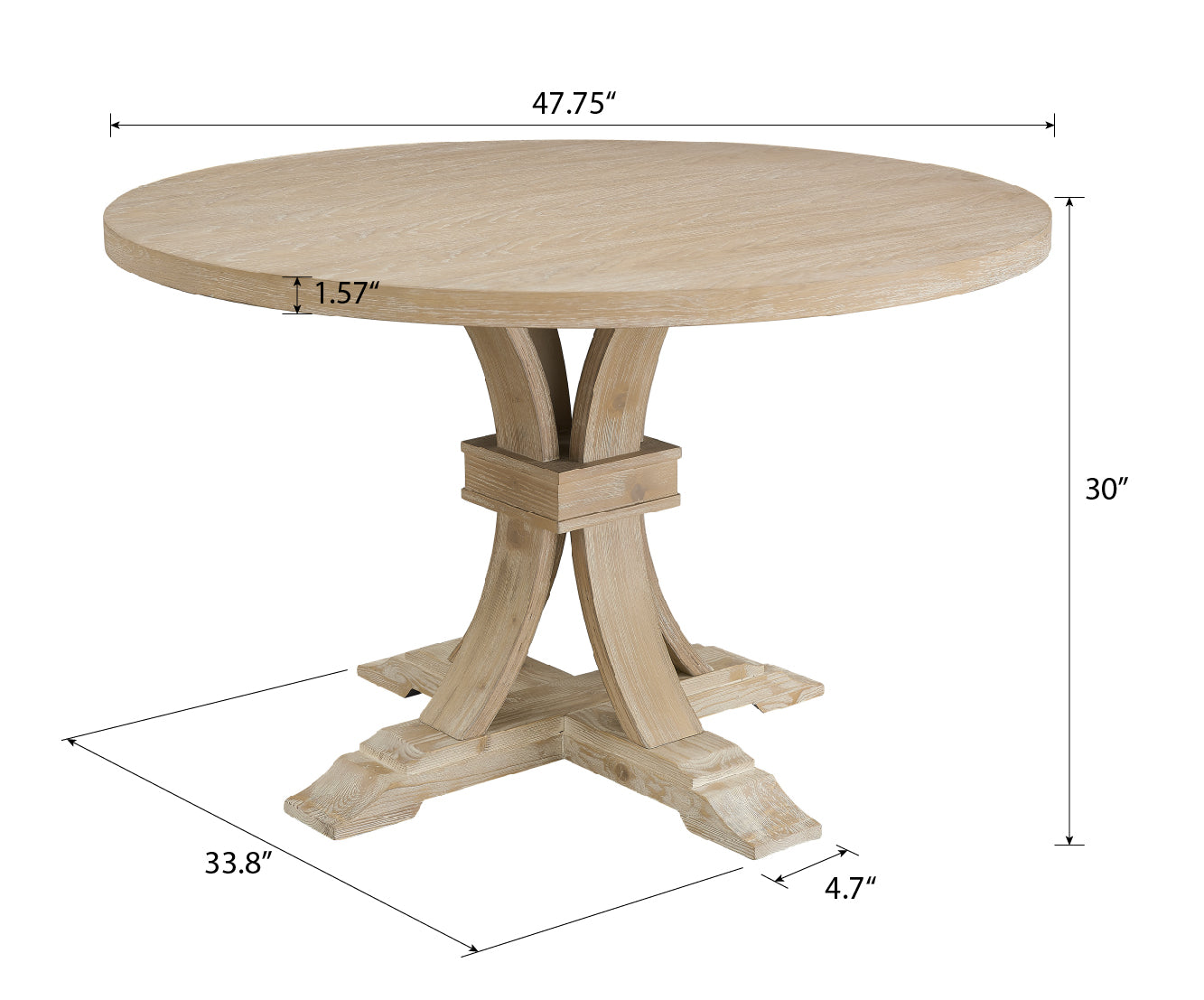 White-washed Finish Round Pedestal Dining Table