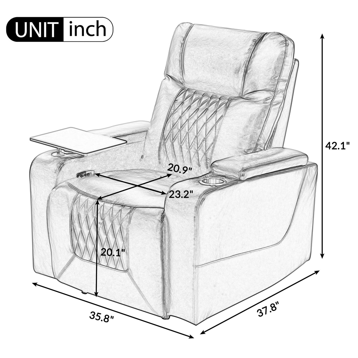 Power Motion Recliner with USB Charging Port and Hidden Arm Storage 2 Convenient Cup Holders Design and 360° Swivel Tray Table, Brown