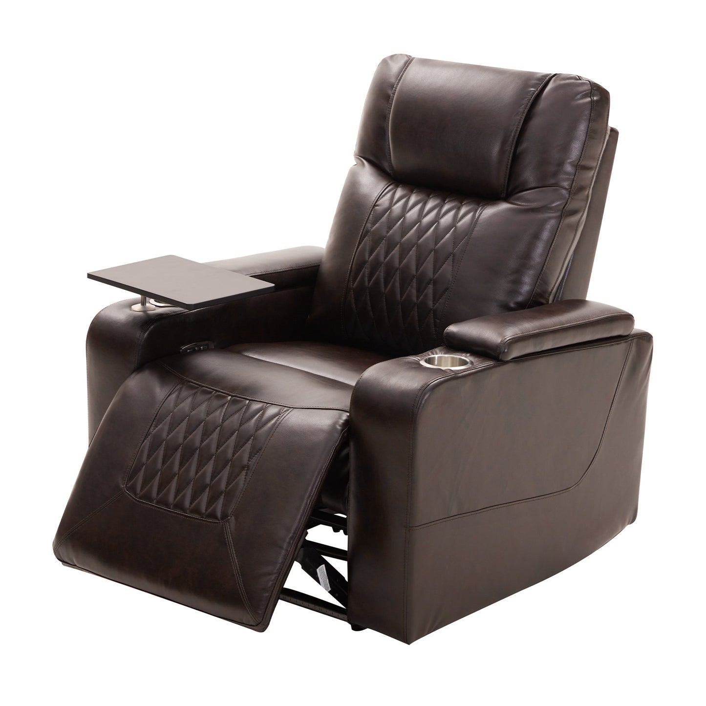 Power Motion Recliner with USB Charging Port and Hidden Arm Storage 2 Convenient Cup Holders Design and 360° Swivel Tray Table, Brown