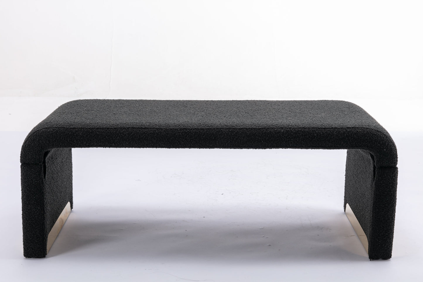 Boucle Fabric Footstool Bedroom Bench Shoe Bench With Gold Metal Legs, Black