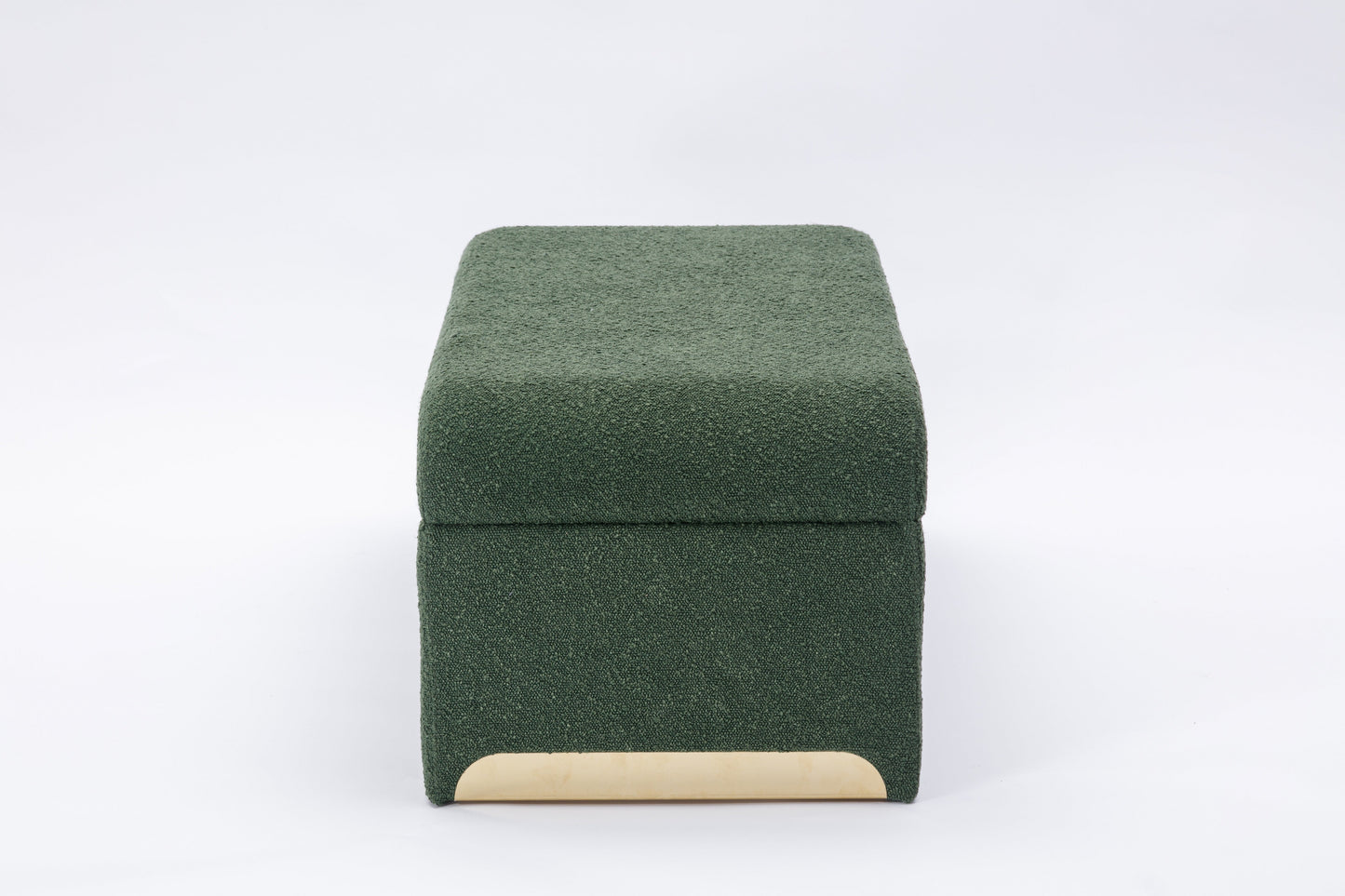 Boucle Fabric Footstool Bedroom Bench Shoe Bench With Gold Metal Legs,Green