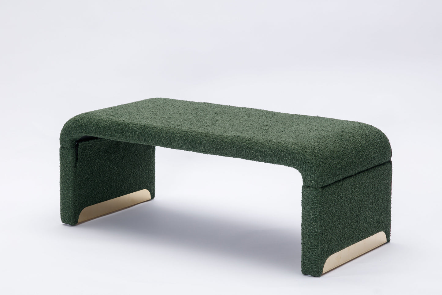 Boucle Fabric Footstool Bedroom Bench Shoe Bench With Gold Metal Legs,Green