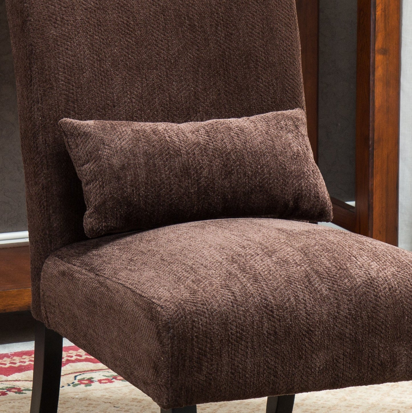 Pisano Chocolate chenille Fabric Armless Contemporary Accent Chair with Pillow