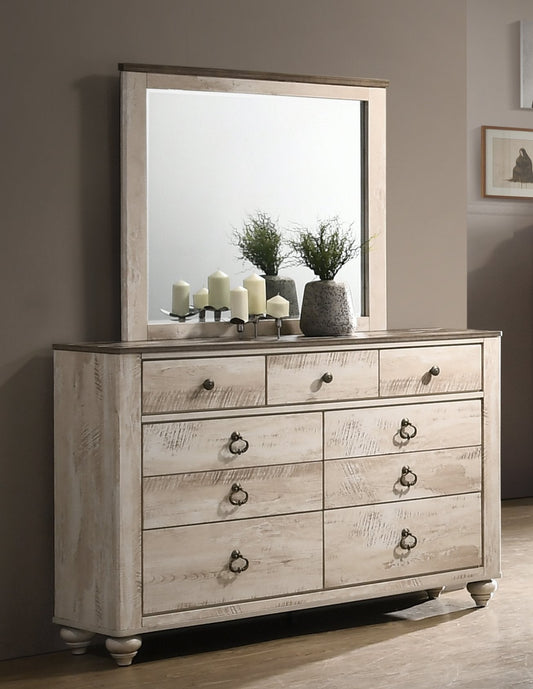 Imerland Contemporary White Wash Finish Patched Wood Top 7-drawer Dresser and Mirror