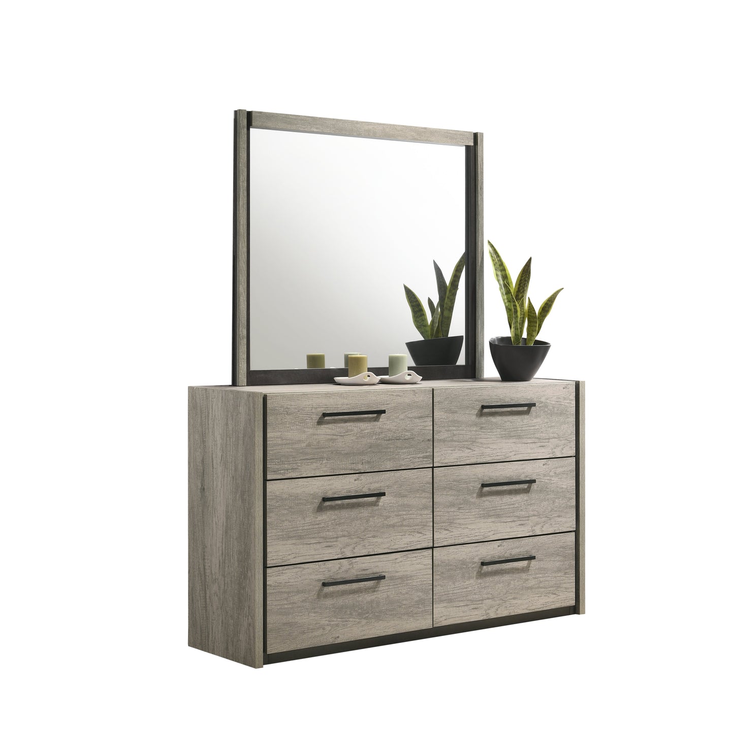 Roundhill Furniture Lenca 6-Drawer Dresser with Mirror - Weathered Gray
