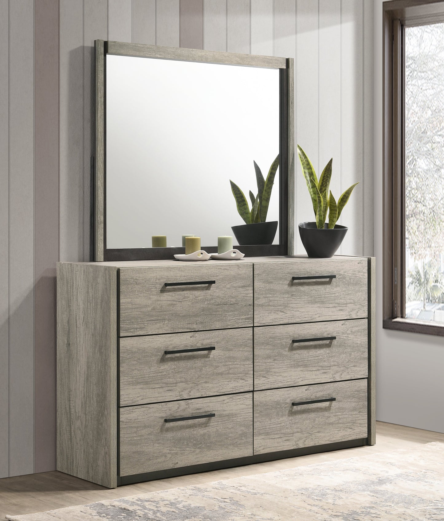Roundhill Furniture Lenca 6-Drawer Dresser with Mirror - Weathered Gray