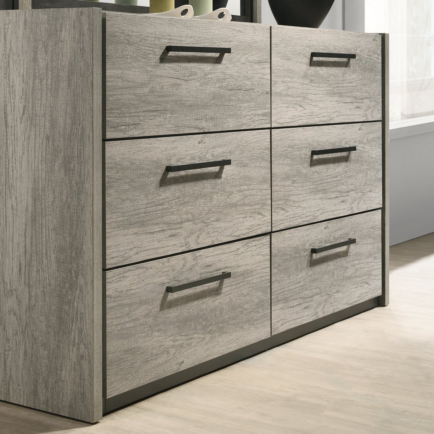 Roundhill Furniture Lenca 6-Drawer Dresser with Mirror - Weathered Gray
