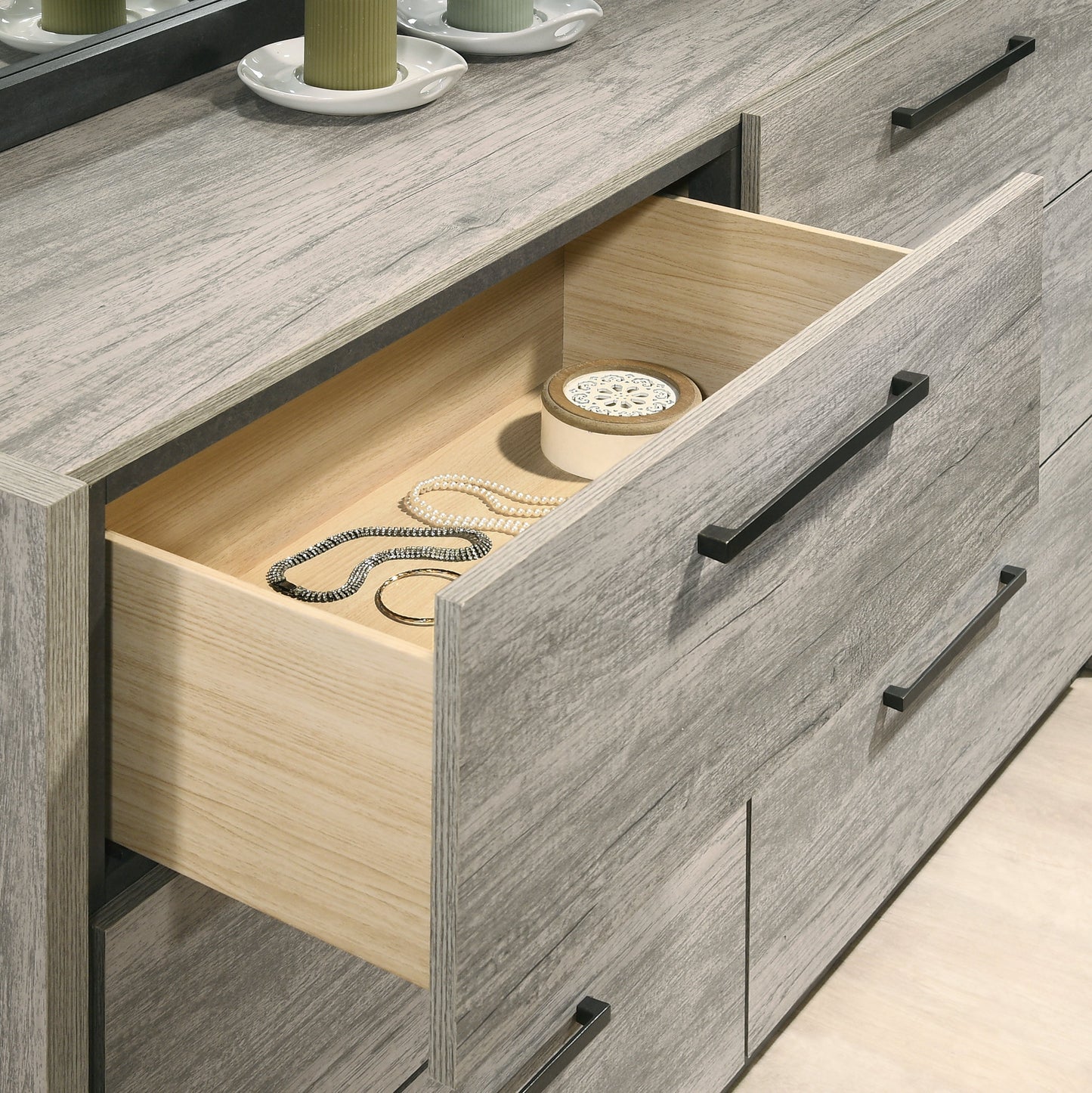 Roundhill Furniture Lenca 6-Drawer Dresser with Mirror - Weathered Gray