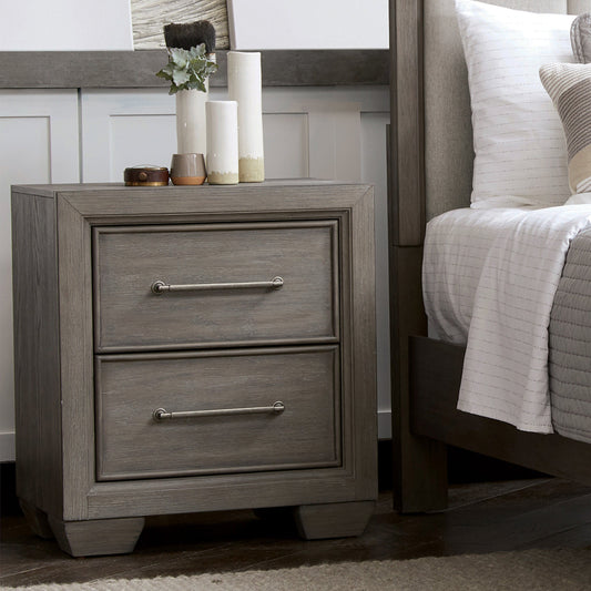 Ennesley Wood 2 Drawers Nightstand with USB Charger, Gray