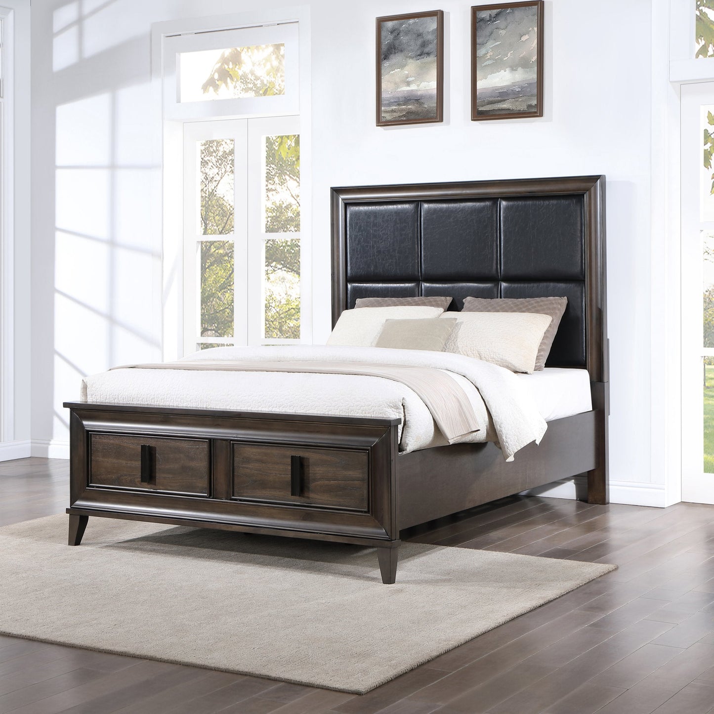 Aetheria Contemporary Wood Upholstered Storage Panel Bed, Dark Brown