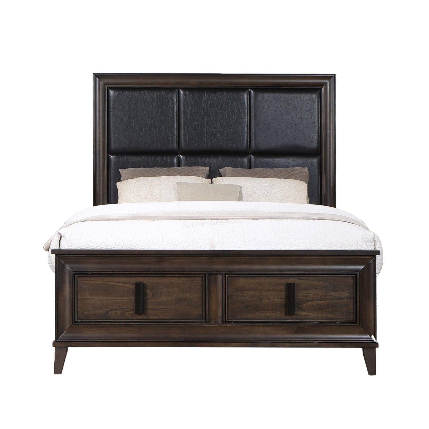 Aetheria Contemporary Wood Upholstered Storage Panel Bed, Dark Brown