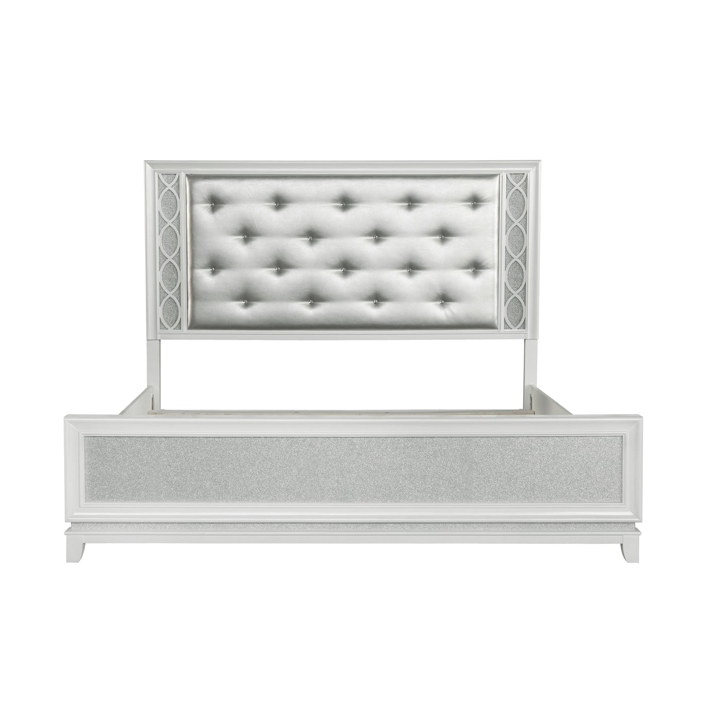 Galaxy Upholstered Tufting Panel Bed with LED Lights, Pearlized White