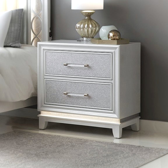 Galaxy 2-Drawer Bedroom Nightstand with LED Lights, Pearlized White