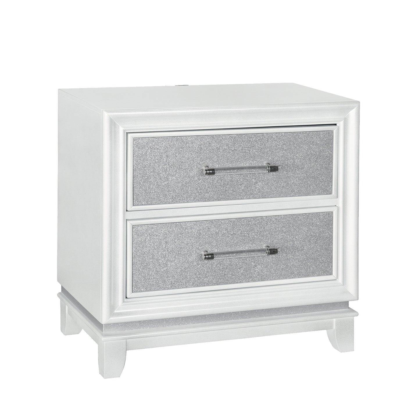 Galaxy 2-Drawer Bedroom Nightstand with LED Lights, Pearlized White