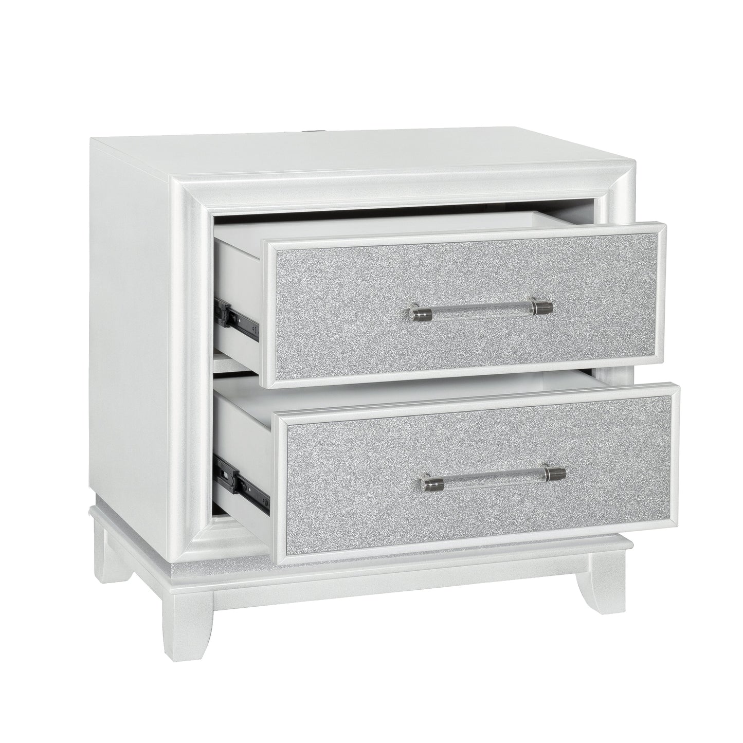 Galaxy 2-Drawer Bedroom Nightstand with LED Lights, Pearlized White