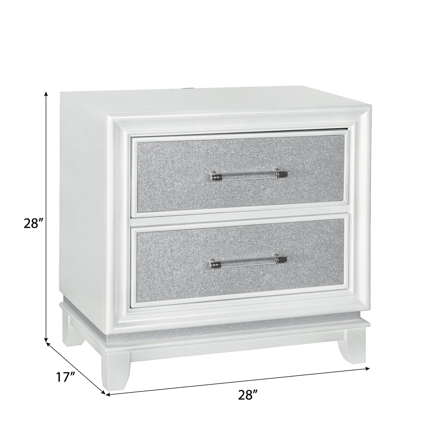 Galaxy 2-Drawer Bedroom Nightstand with LED Lights, Pearlized White