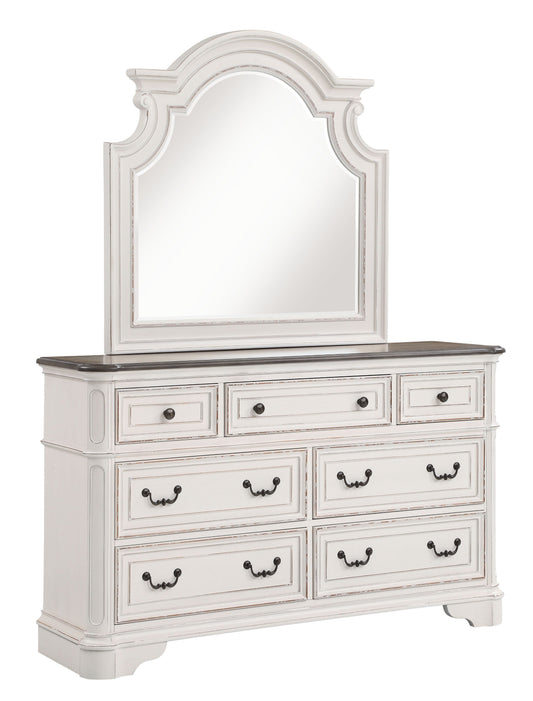 Laval Antique White and Oak Wood Dresser and Mirror