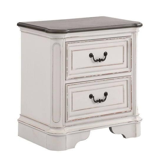 Laval Antique White and Oak Wood 2-Drawer Nightstand