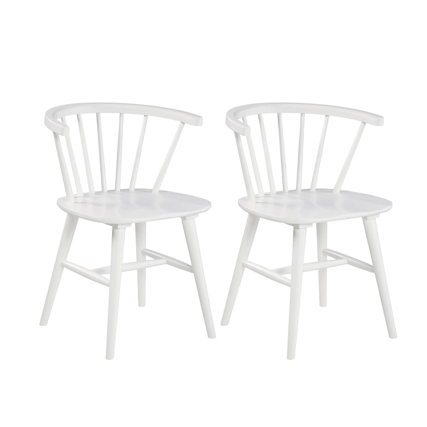 Roundhill Furniture Alwynn Contemporary Wooden Spindle Back Dining Chairs, Windsor Chairs, White, Set of 2
