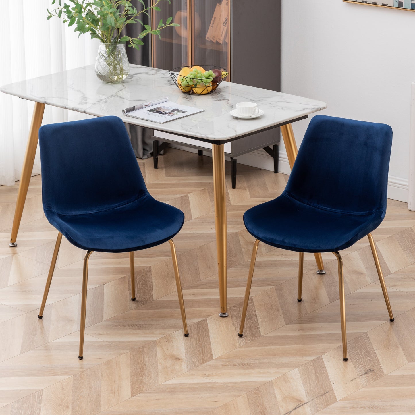 Roundhill Furniture Aufurr Modern Velvet Dining Chair, Blue, Set of 2