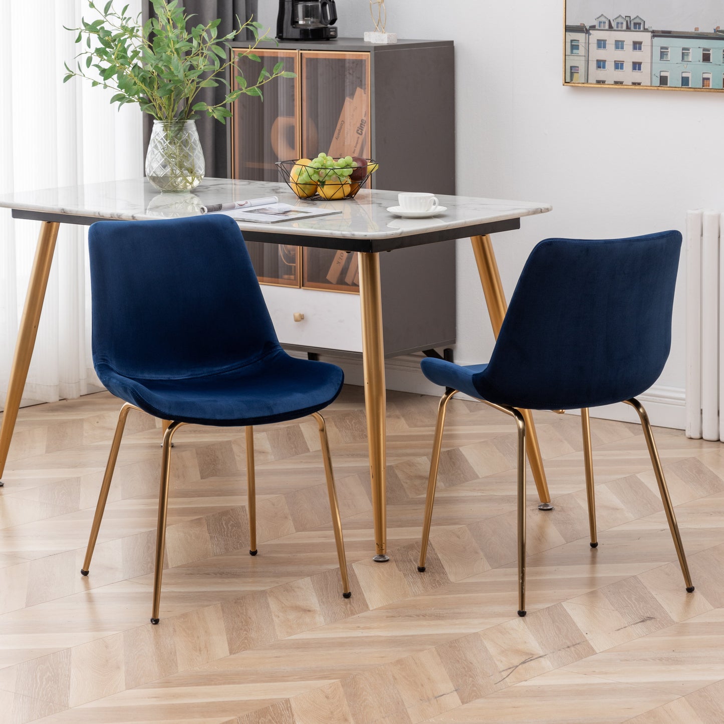 Roundhill Furniture Aufurr Modern Velvet Dining Chair, Blue, Set of 2
