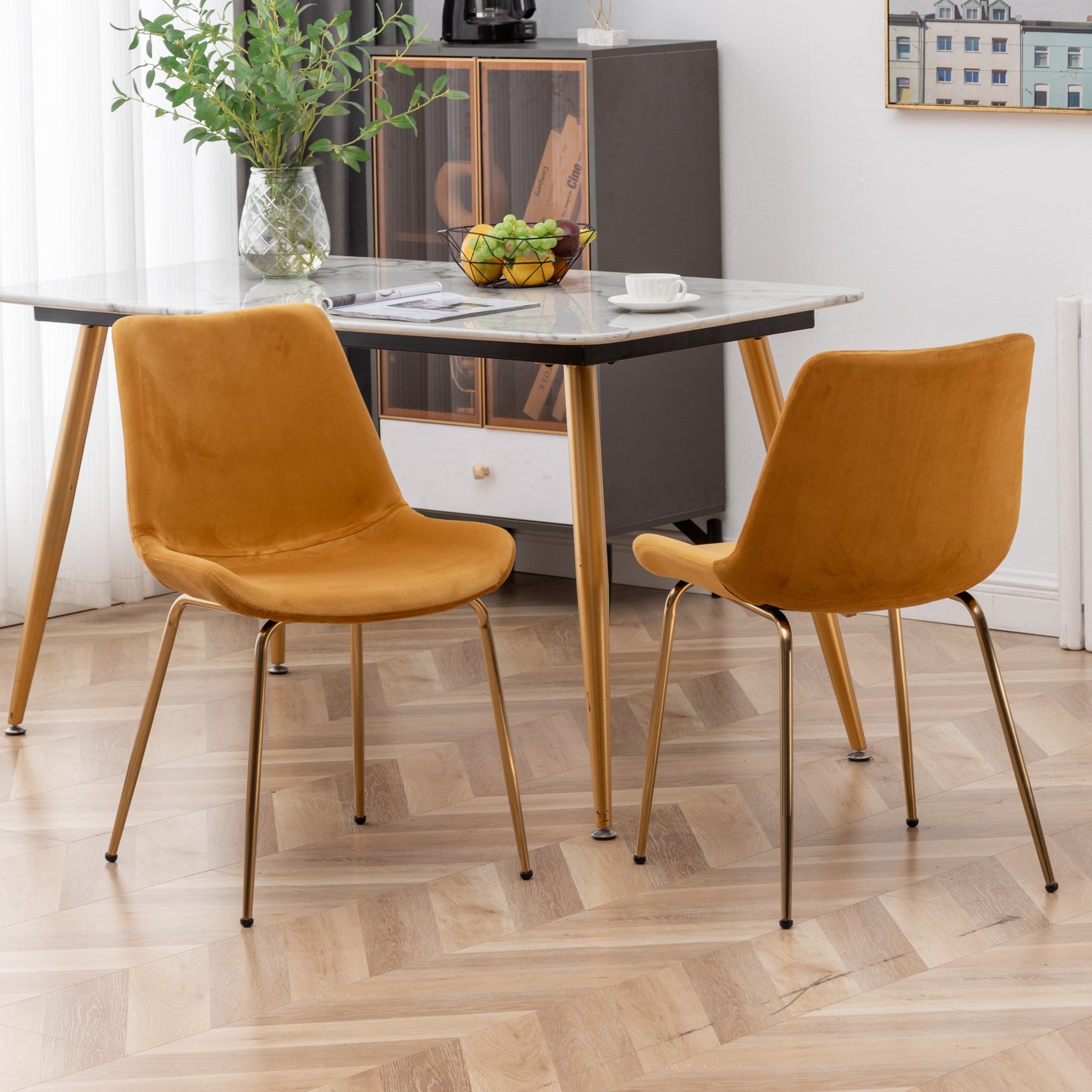 Roundhill Furniture Aufurr Modern Velvet Dining Chair, Gold, Set of 2