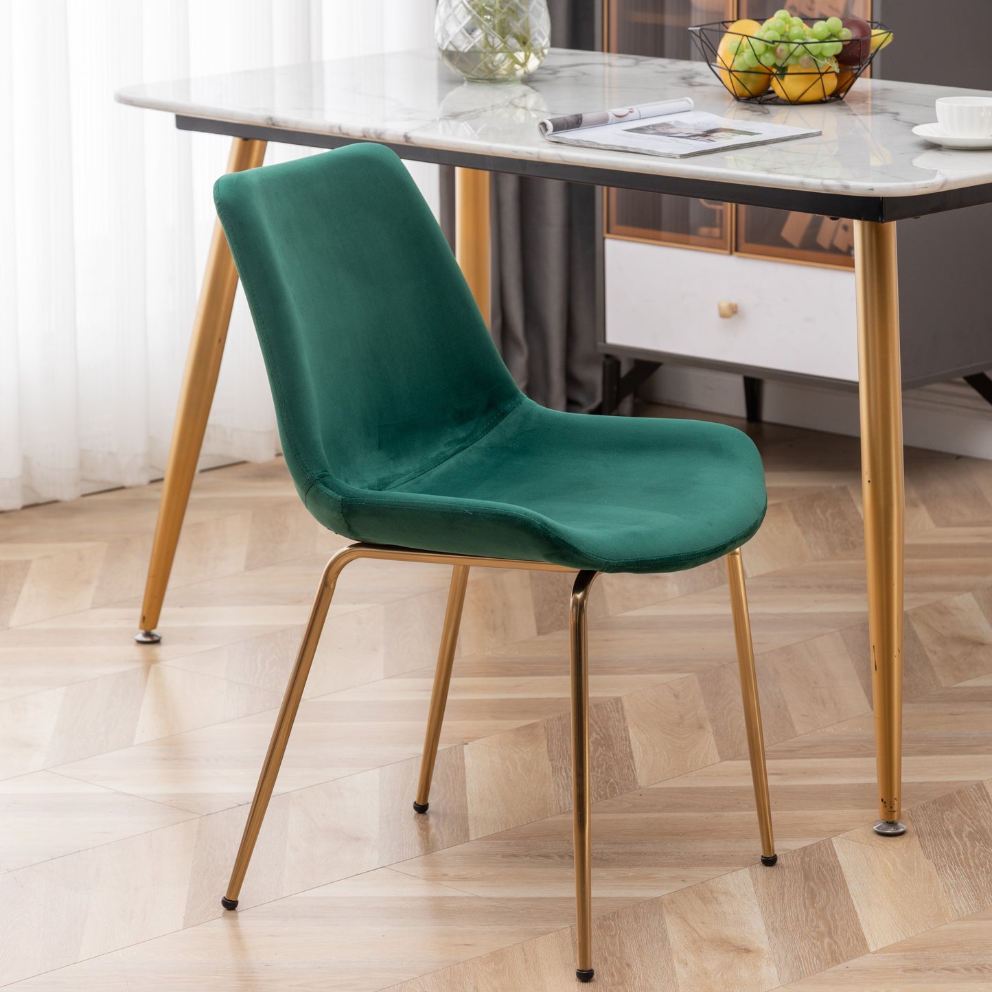 Roundhill Furniture Aufurr Modern Velvet Dining Chair, Green, Set of 2