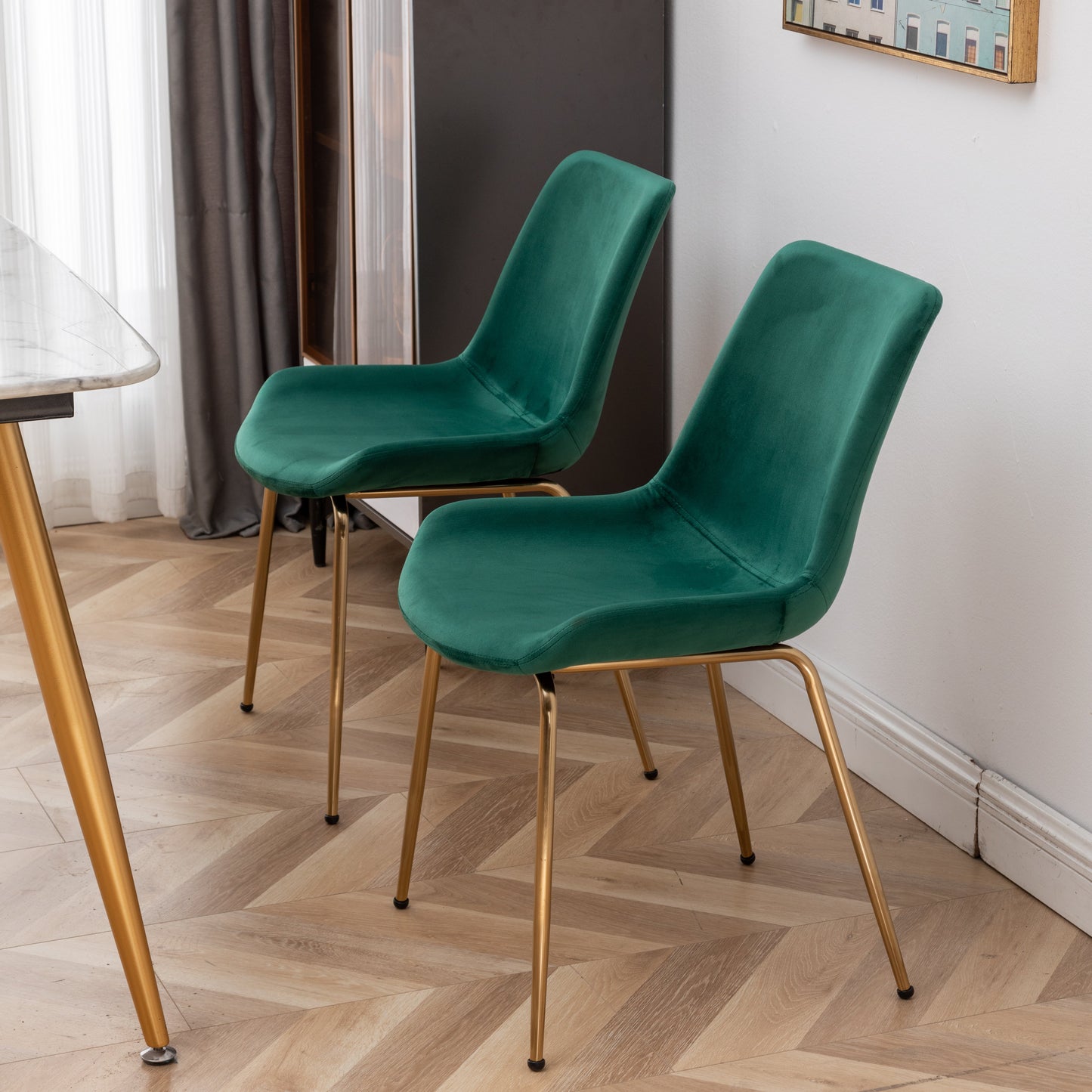 Roundhill Furniture Aufurr Modern Velvet Dining Chair, Green, Set of 2
