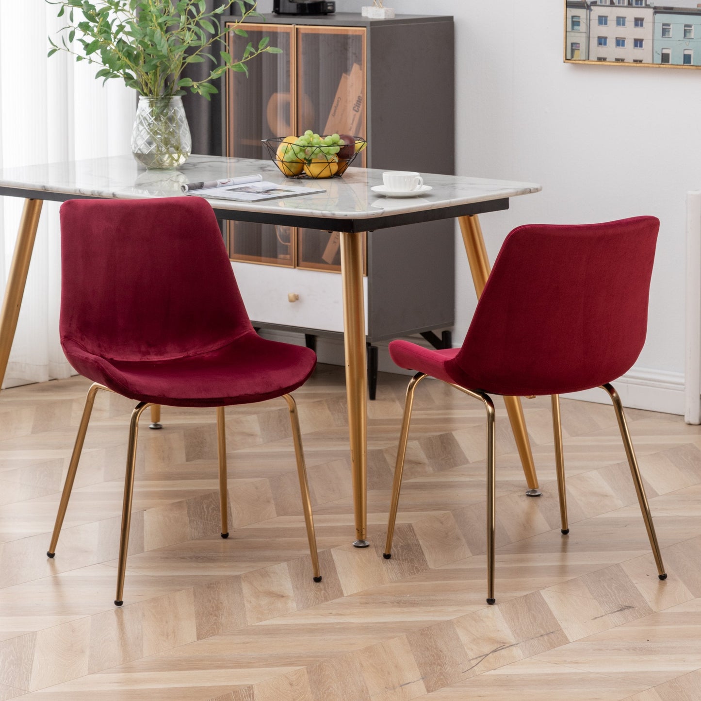 Roundhill Furniture Aufurr Modern Velvet Dining Chair, Red, Set of 2